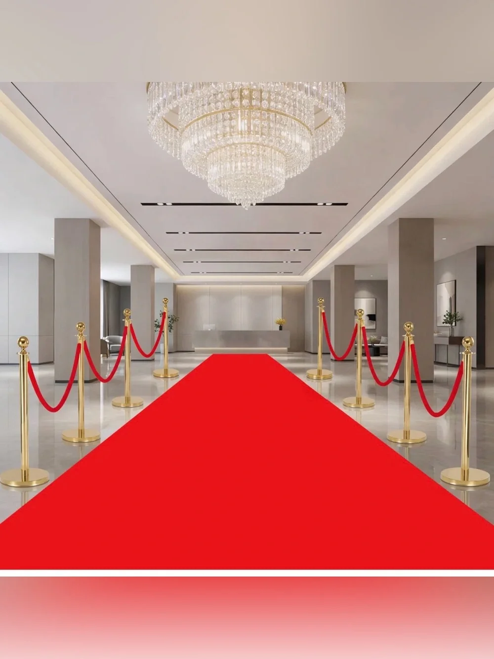 Gold Event Stanchion Set with Red Velvet Rope - Elegant Queue Barrier